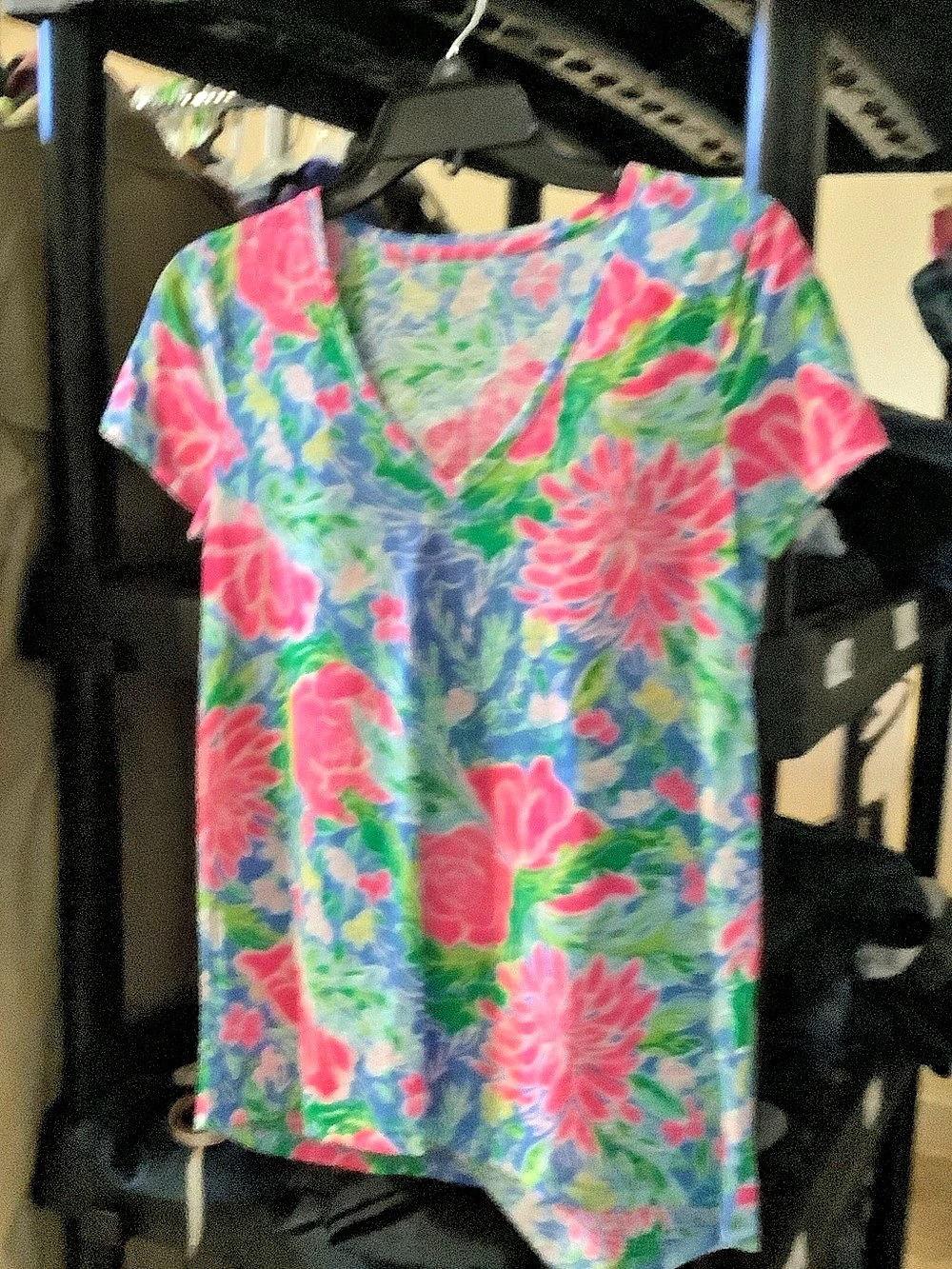 Lilly Pulitzer Etta V-Neck Top Floral Blouse in Blue & Pink Size XS